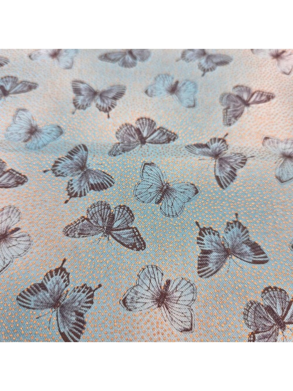 JoAnn Fabrics Butterfly Print Cotton Fabric Blue Gold Quilting Crafts 1/3 Yard